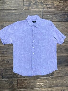 Neiman Marcus Men's Large 100% Linen Purple Short Sleeve Button Up
